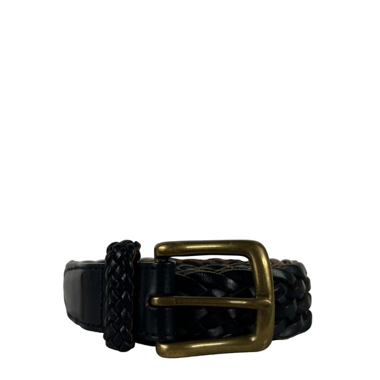 Lands' End Black Braided Leather Belt- 32"-36"