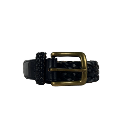 Lands' End Black Braided Leather Belt- 32"-36"