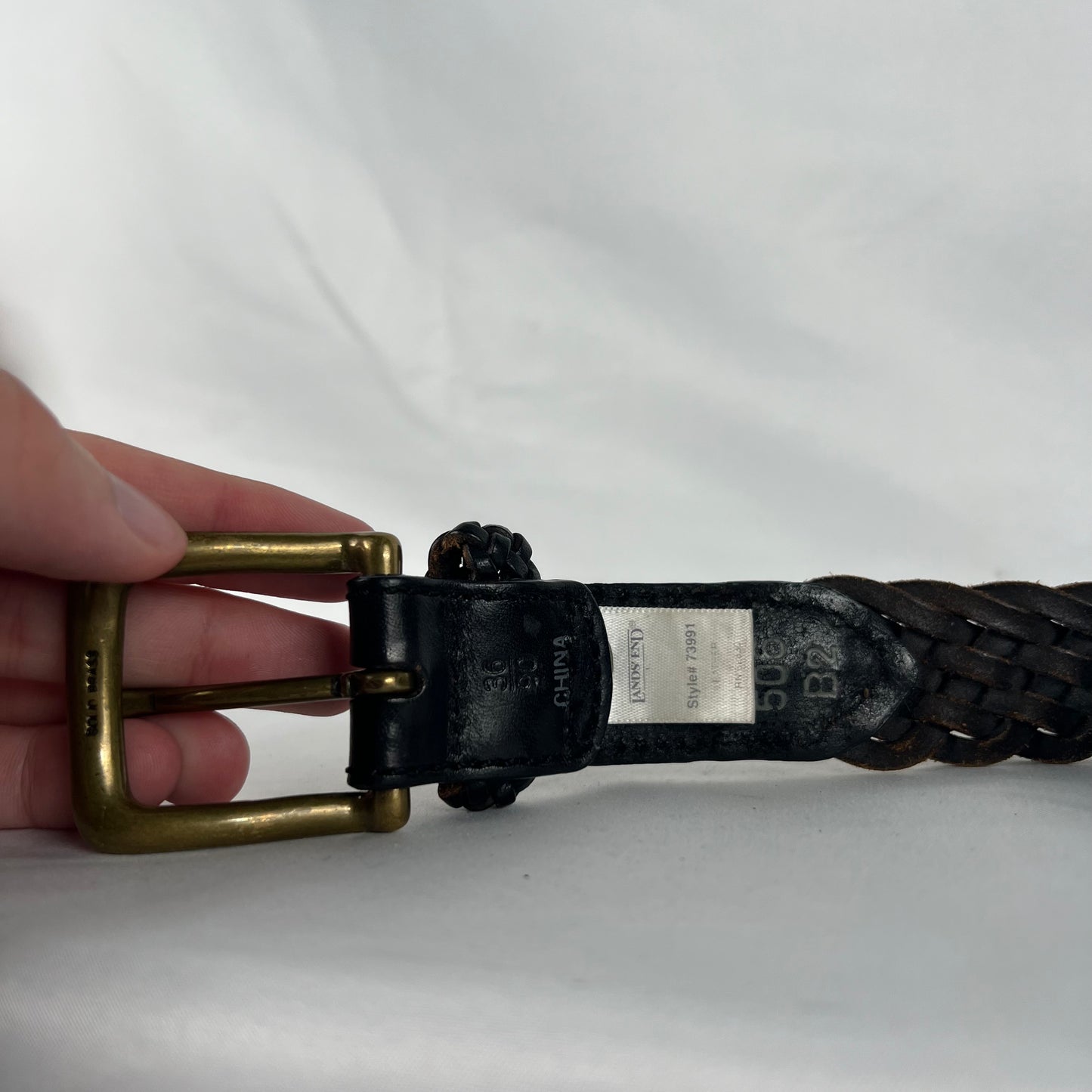 Lands' End Black Braided Leather Belt- 32"-36"