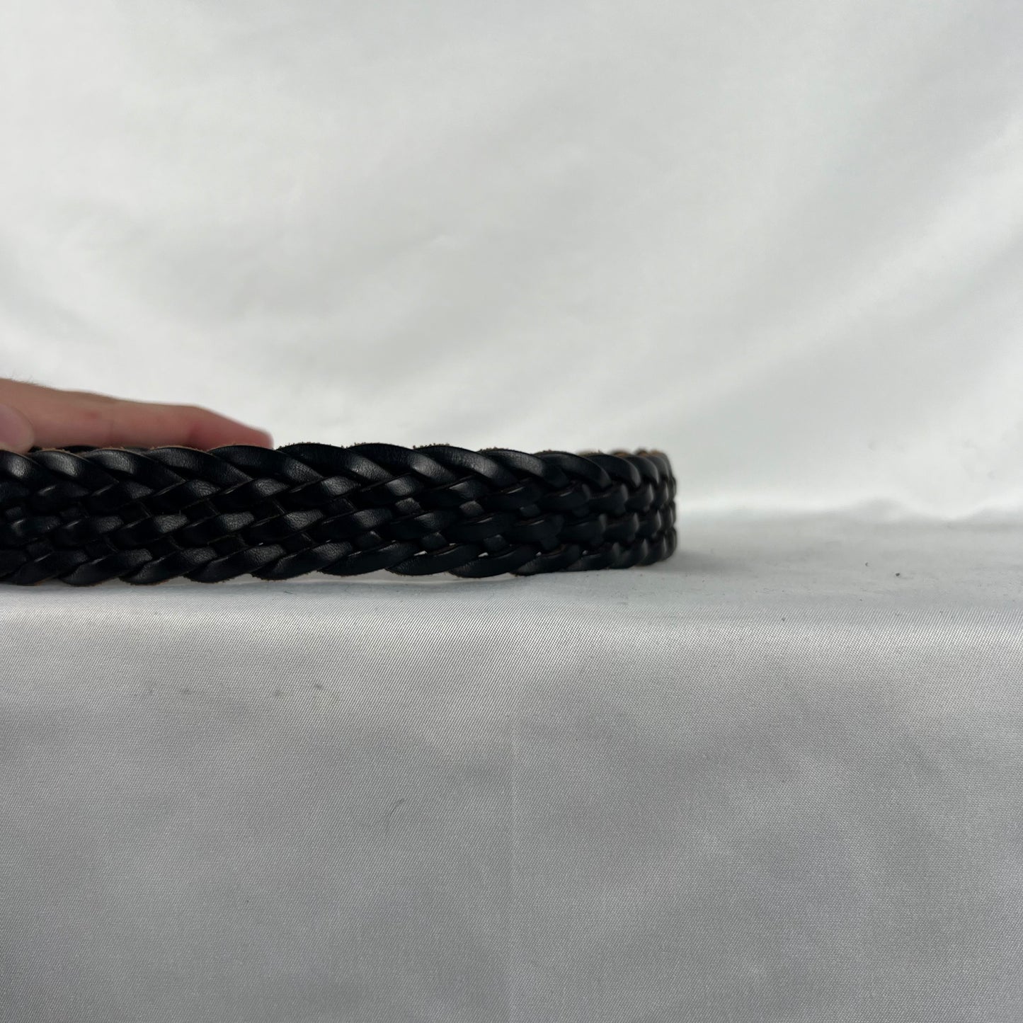 Lands' End Black Braided Leather Belt- 32"-36"