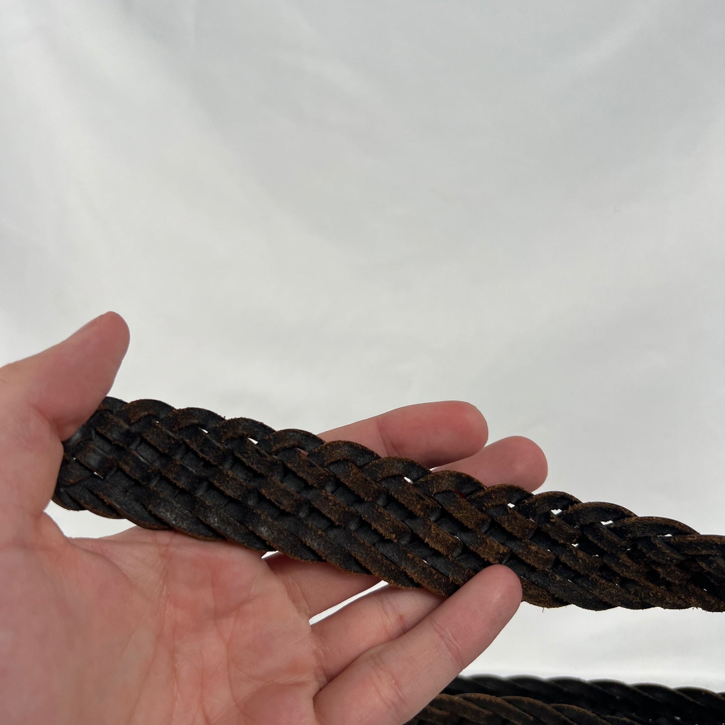 Lands' End Black Braided Leather Belt- 32"-36"