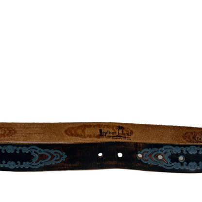 90s Black Leather Embellished Belt- 38"