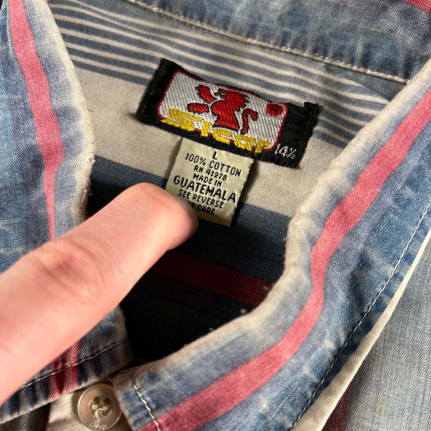 90s Thrashed & Worn Striped Button Up Shirt- L