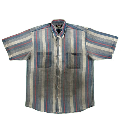 90s Thrashed & Worn Striped Button Up Shirt- L