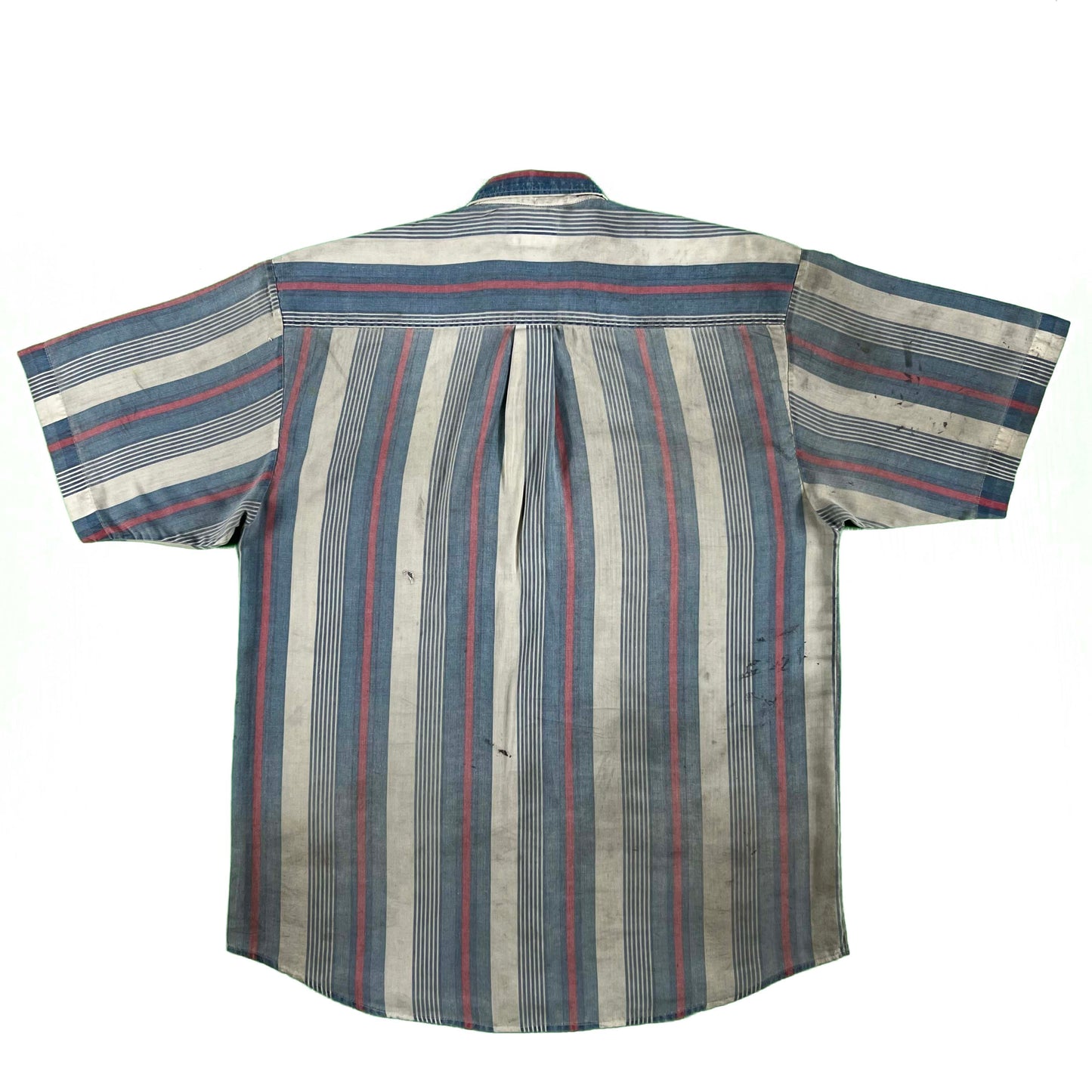 90s Thrashed & Worn Striped Button Up Shirt- L