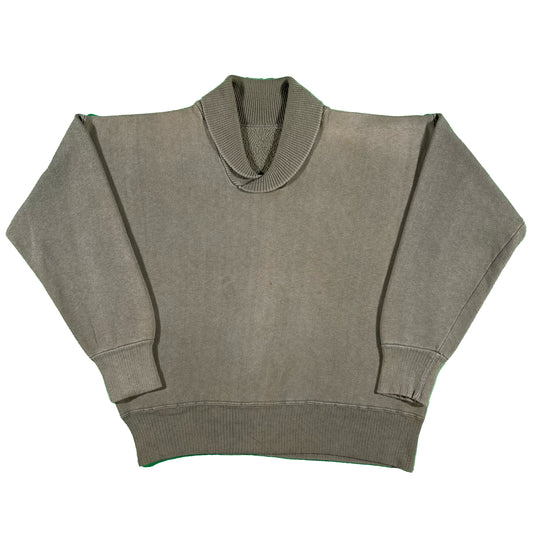 60s Faded Olive Green Shawl Neck Sweatshirt- M