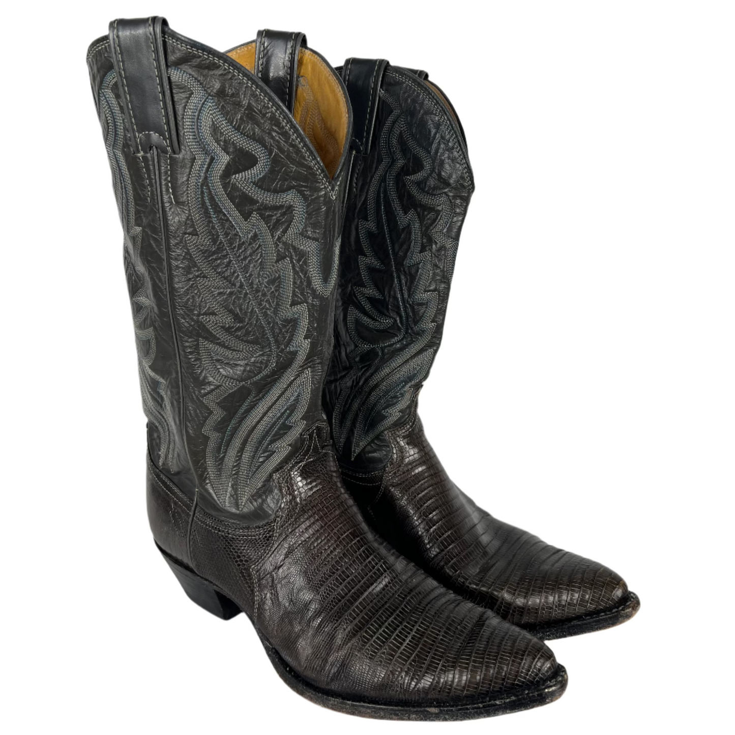 80s/90s Justin Grey and Black Snakeskin Cowboy Boots- M's 9, W's 10.5