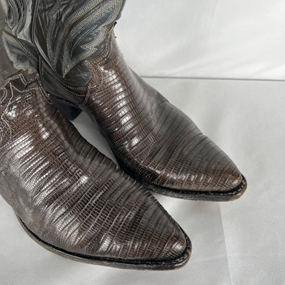 80s/90s Justin Grey and Black Snakeskin Cowboy Boots- M's 9, W's 10.5
