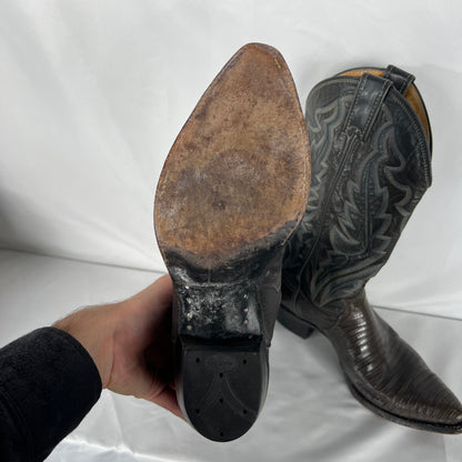 80s/90s Justin Grey and Black Snakeskin Cowboy Boots- M's 9, W's 10.5