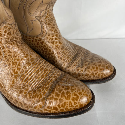 80s Creamy Tan Croc Cowboy Boots- M's 10.5, W's 12