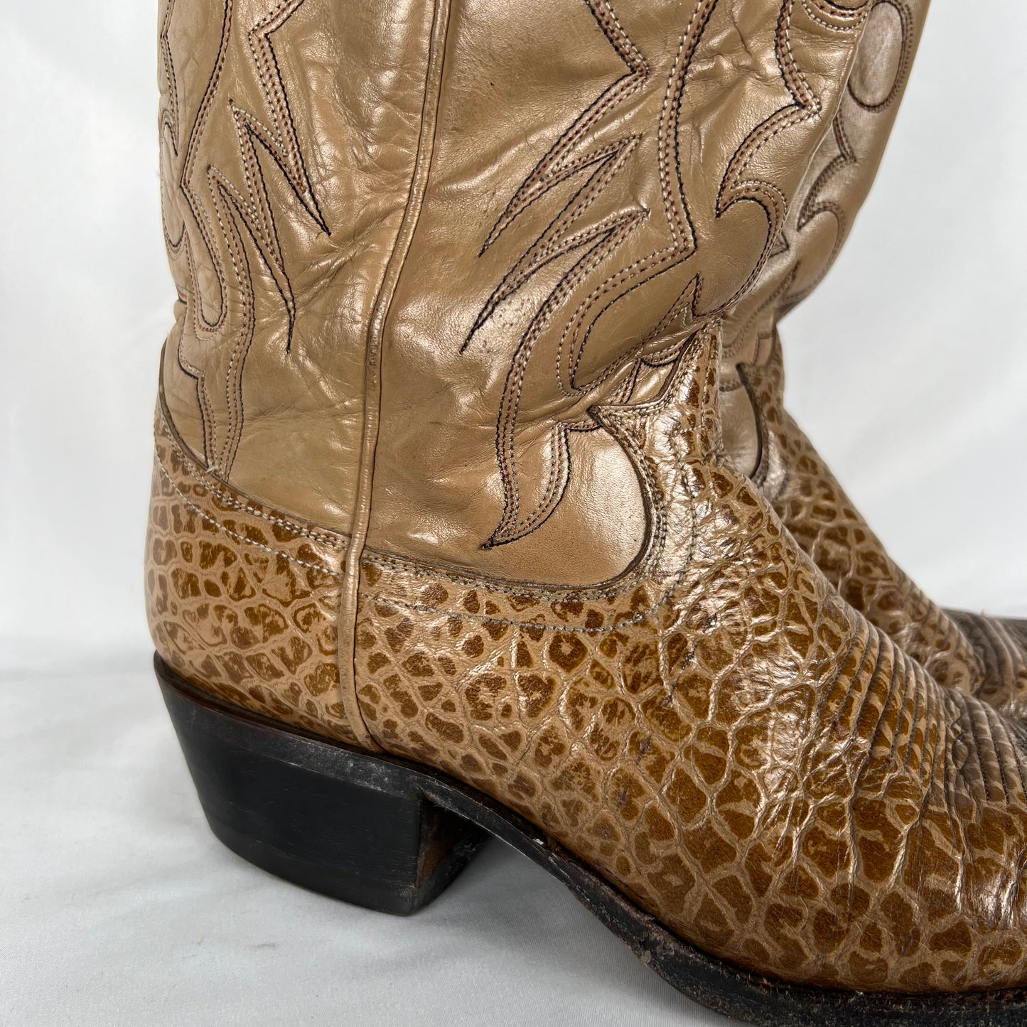 80s Creamy Tan Croc Cowboy Boots- M's 10.5, W's 12