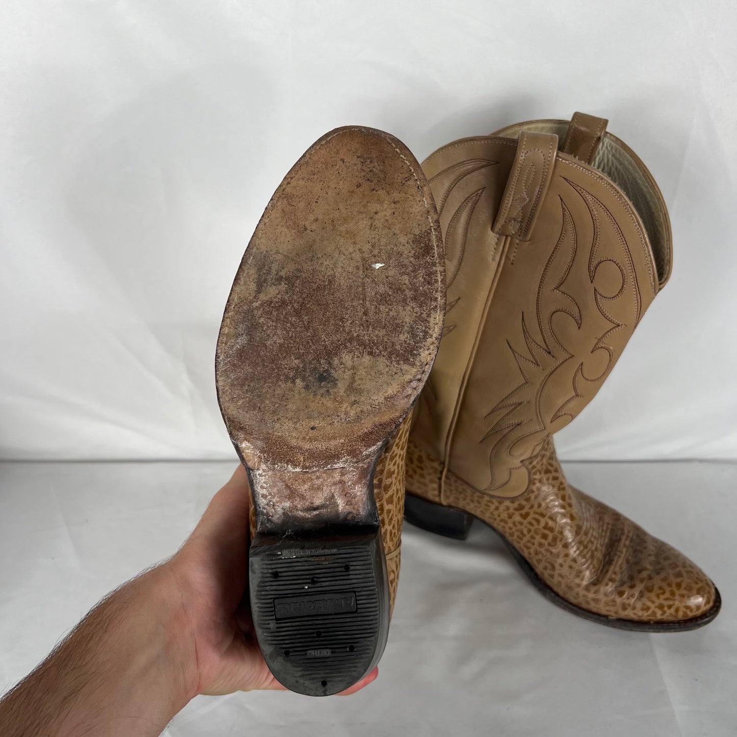 80s Creamy Tan Croc Cowboy Boots- M's 10.5, W's 12