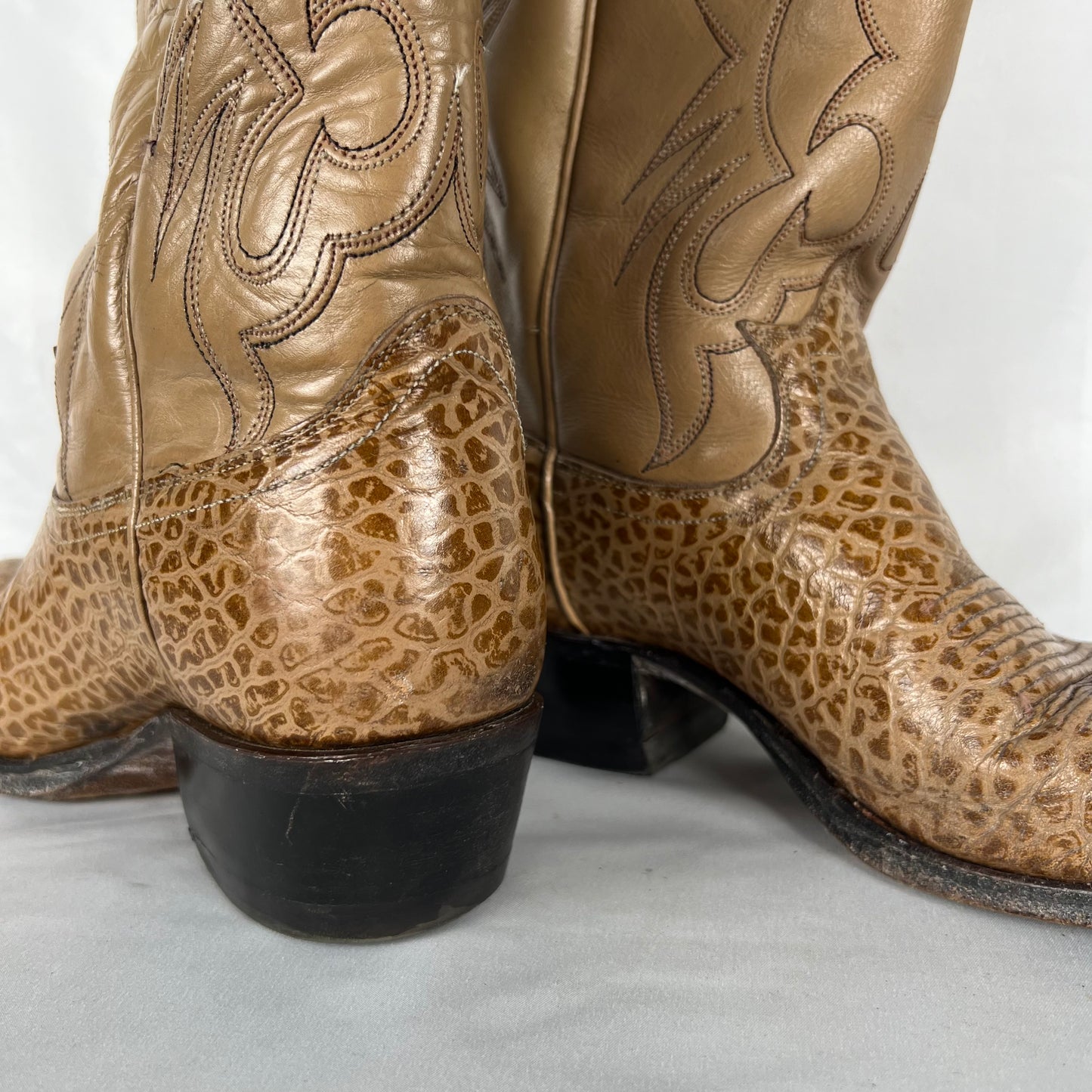 80s Creamy Tan Croc Cowboy Boots- M's 10.5, W's 12