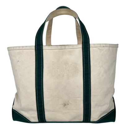 L.L. Bean Canvas Forest Green Handle Ghost Print Boat and Tote Bag- L