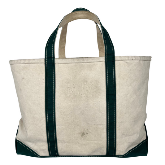 L.L. Bean Canvas Forest Green Handle Ghost Print Boat and Tote Bag- L
