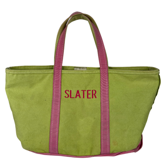 L.L. Bean Canvas Pink & Key Lime Boat and Tote Bag- Large