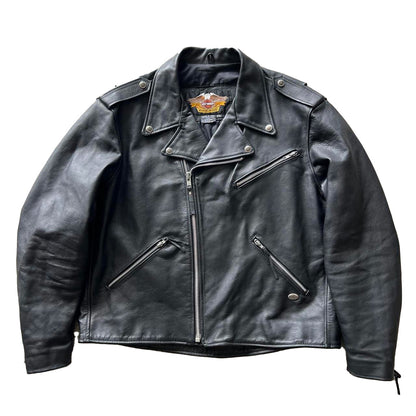 90s Harley Davidson Black Leather Moto Biker Jacket- XXL