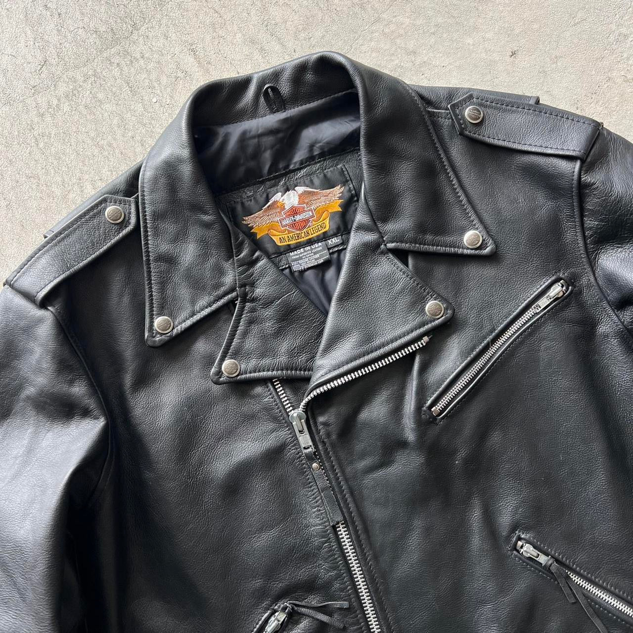 90s Harley Davidson Black Leather Moto Biker Jacket- XXL