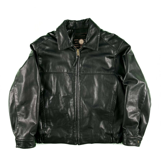 00s Black Leather Bomber Jacket- L