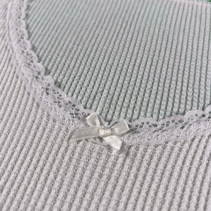 Vintage Floral & Lace Collar Waffle Knit Thermals- SELECT SHIRT