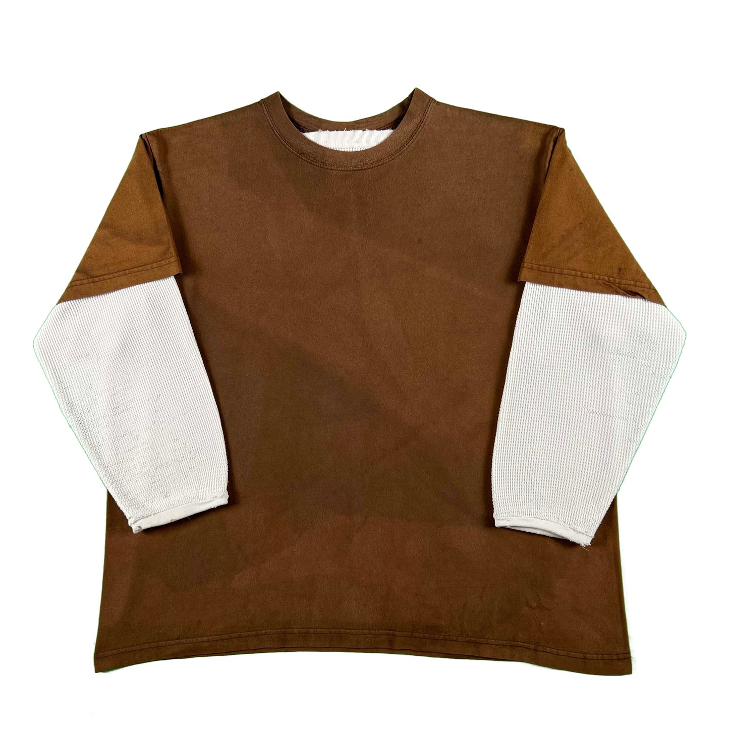 Super Sun Faded Brown Tee & 80s Waffle Knit Thermal- XL