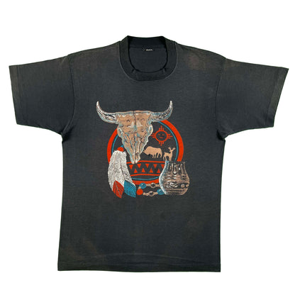 90s Sun Faded Black Western Longhorn Tee- L