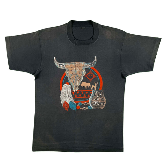 90s Sun Faded Black Western Longhorn Tee- L