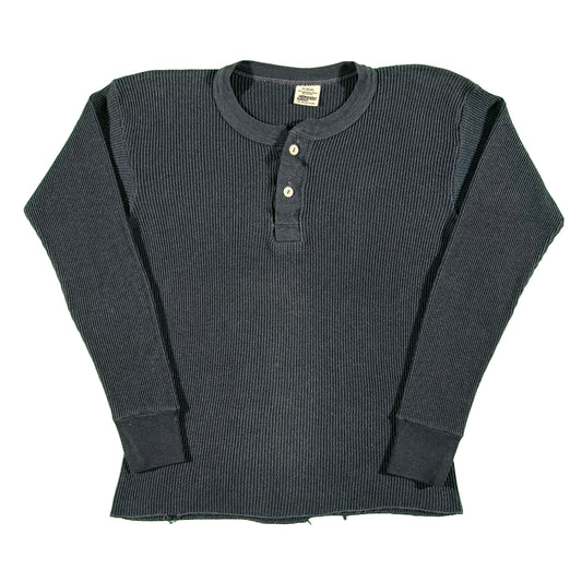 80s Navy Waffle Knit Henley Thermal- S