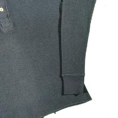 80s Navy Waffle Knit Henley Thermal- S