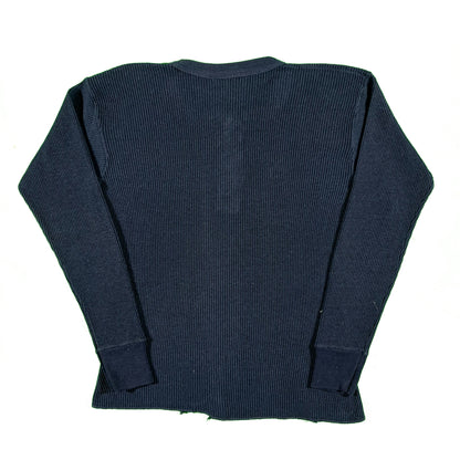 80s Navy Waffle Knit Henley Thermal- S