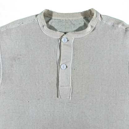 60s US Military Repaired Henley Thermal Shirt- L