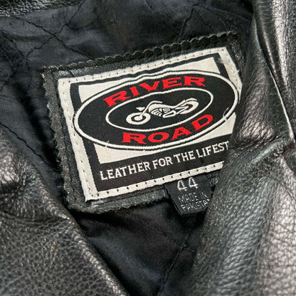 90s Black Leather Biker Jacket- L