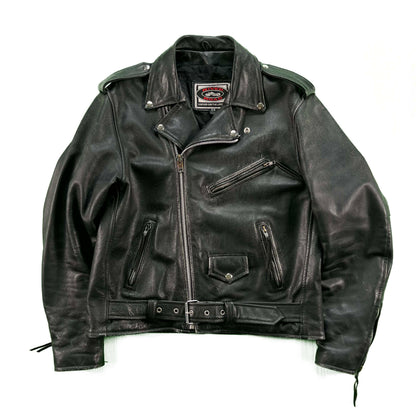 90s Black Leather Biker Jacket- L