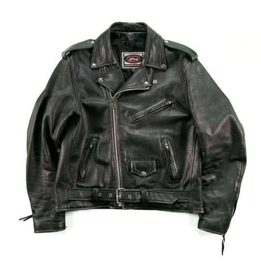 90s Black Leather Biker Jacket- L