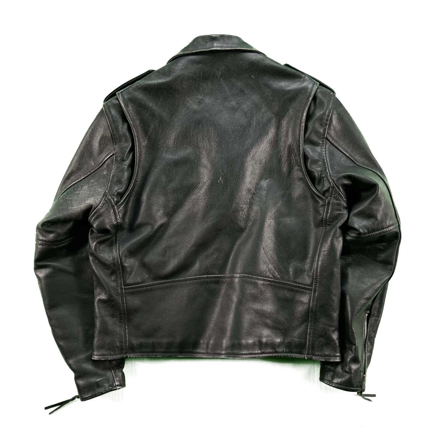 90s Black Leather Biker Jacket- L