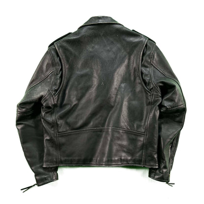 90s Black Leather Biker Jacket- L