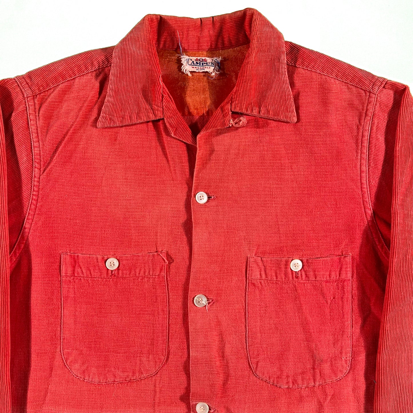 50s Faded Campus Corduroy Loop Collar Shirt- M