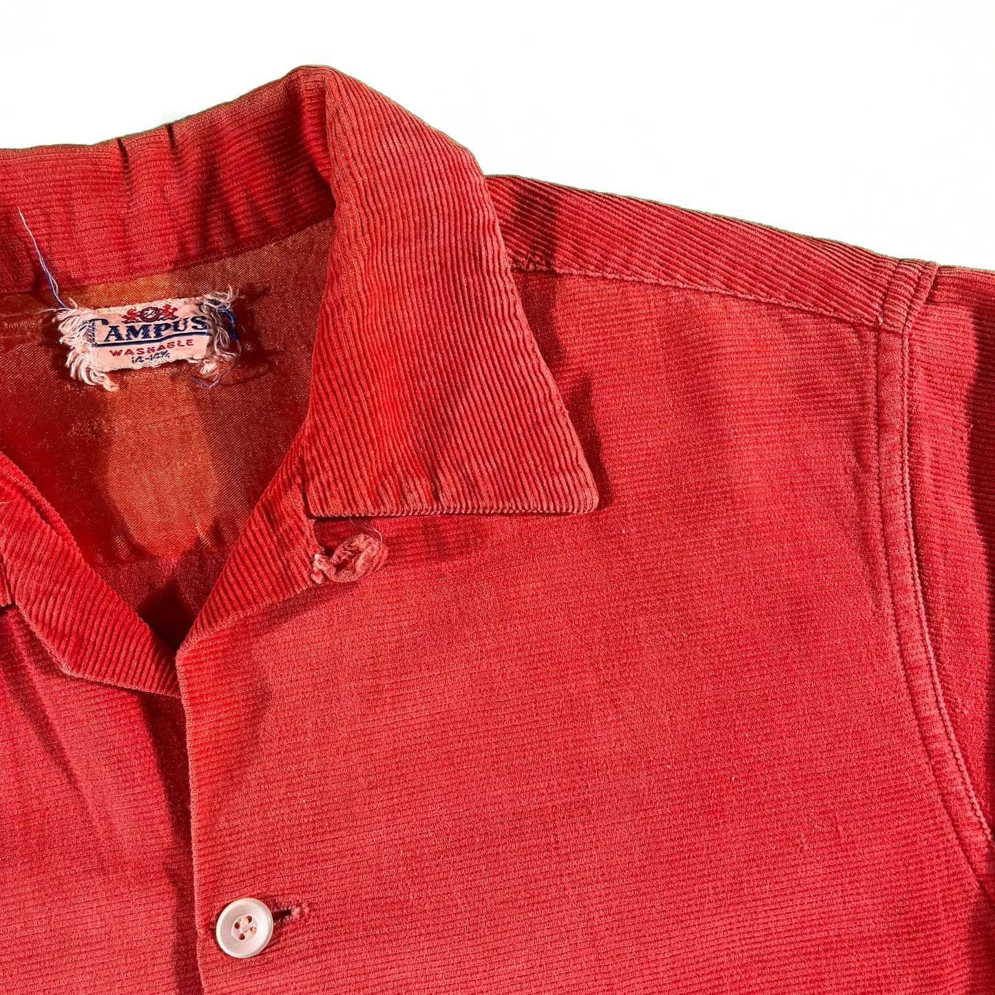 50s Faded Campus Corduroy Loop Collar Shirt- M