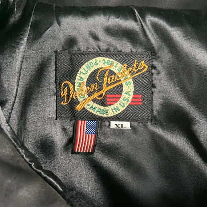 90s/00s Black Leather and Wool Varsity Jacket- XL