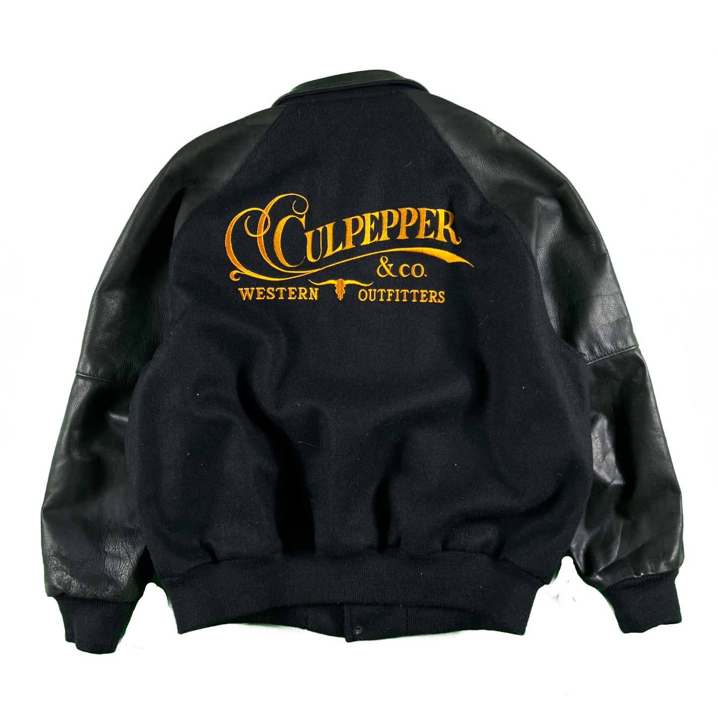 90s/00s Black Leather and Wool Varsity Jacket- XL