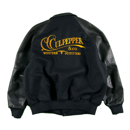 90s/00s Black Leather and Wool Varsity Jacket- XL