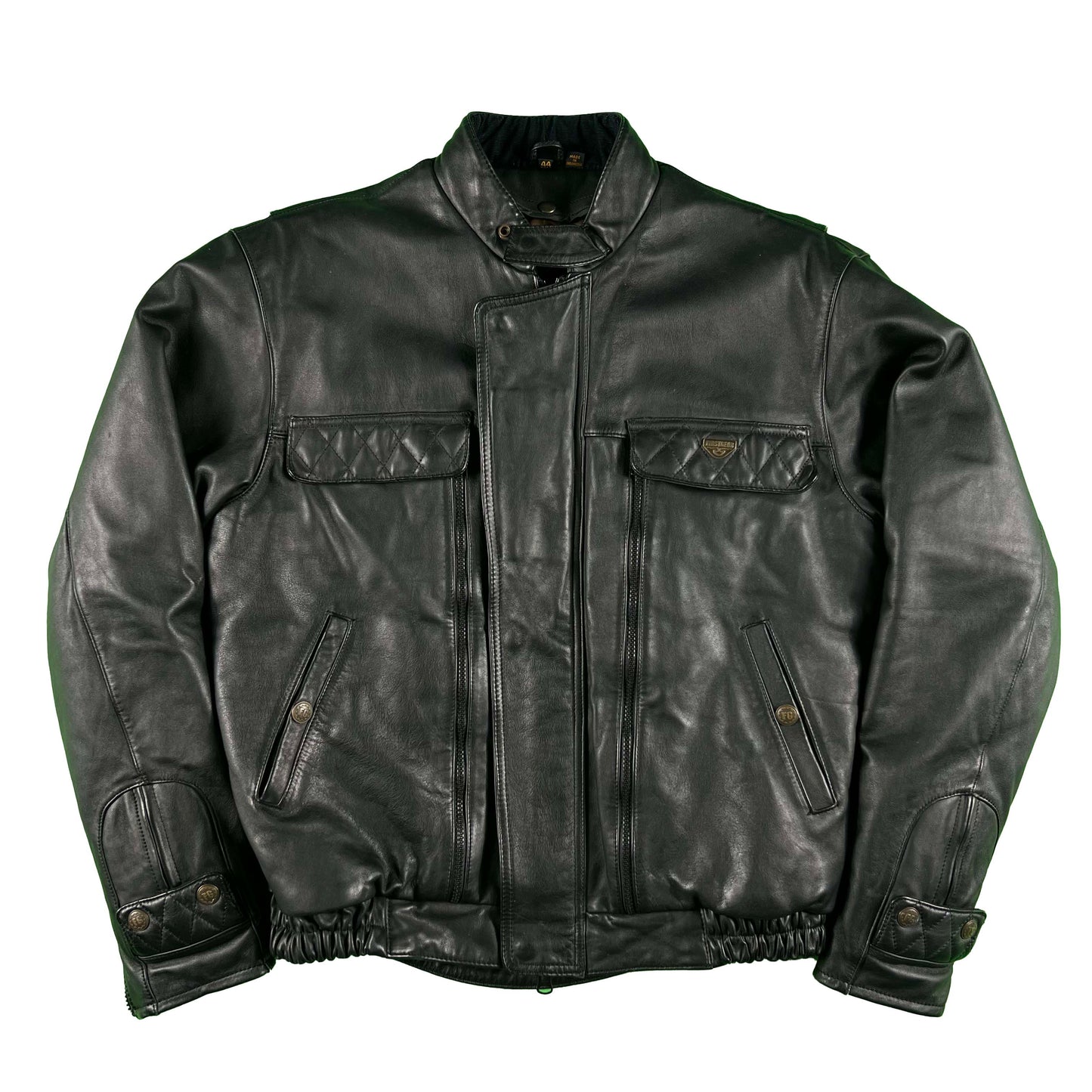 00s Hein Gericke Black Leather Biker Bomber Jacket- L