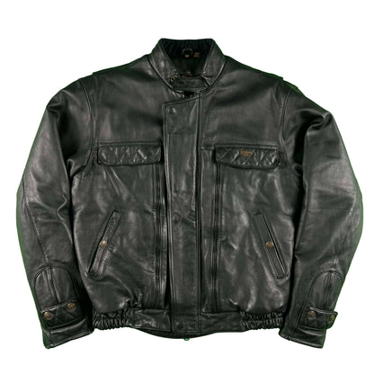 00s Hein Gericke Black Leather Biker Bomber Jacket- L