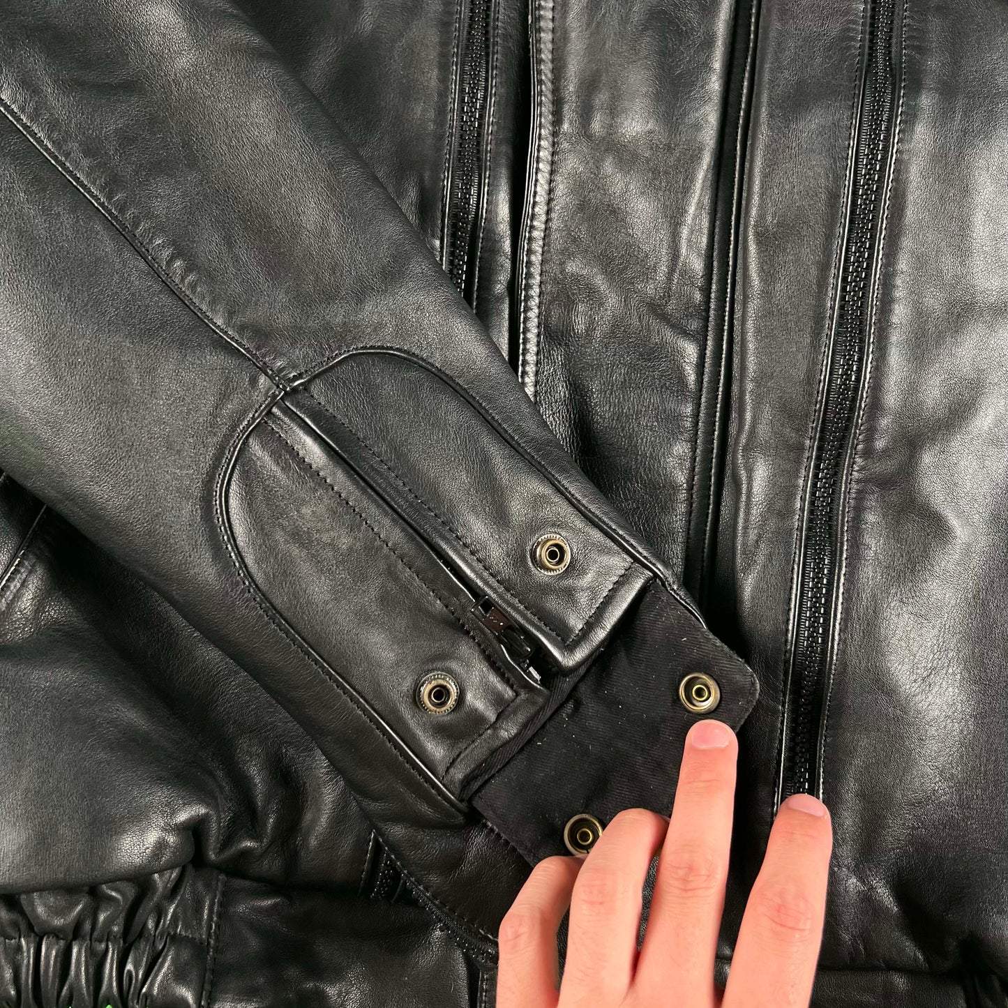 00s Hein Gericke Black Leather Biker Bomber Jacket- L