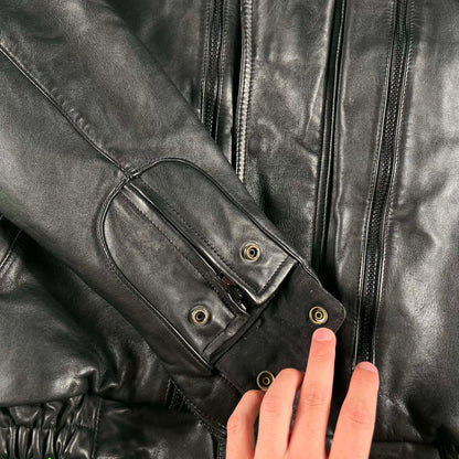00s Hein Gericke Black Leather Biker Bomber Jacket- L
