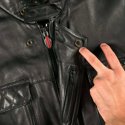 00s Hein Gericke Black Leather Biker Bomber Jacket- L