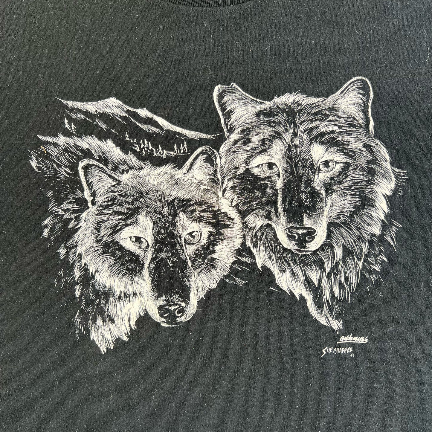 90s Wolves Faded Black Tee- M
