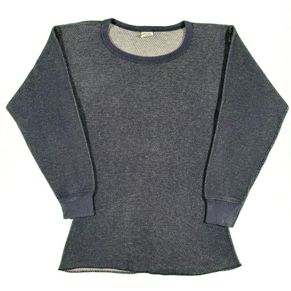 80s Faded Navy Waffle Knit Thermal- L