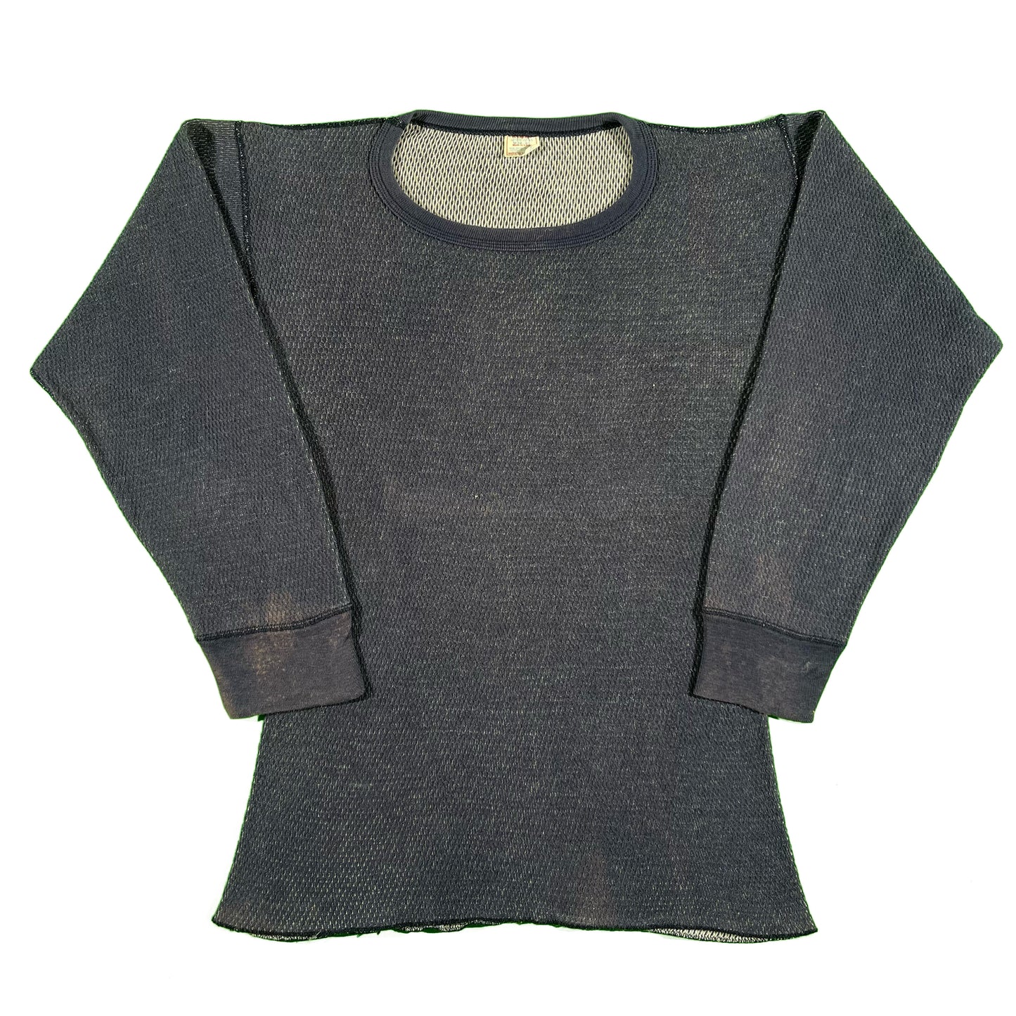 80s Faded Navy Cotton Waffle Knit Thermal- M