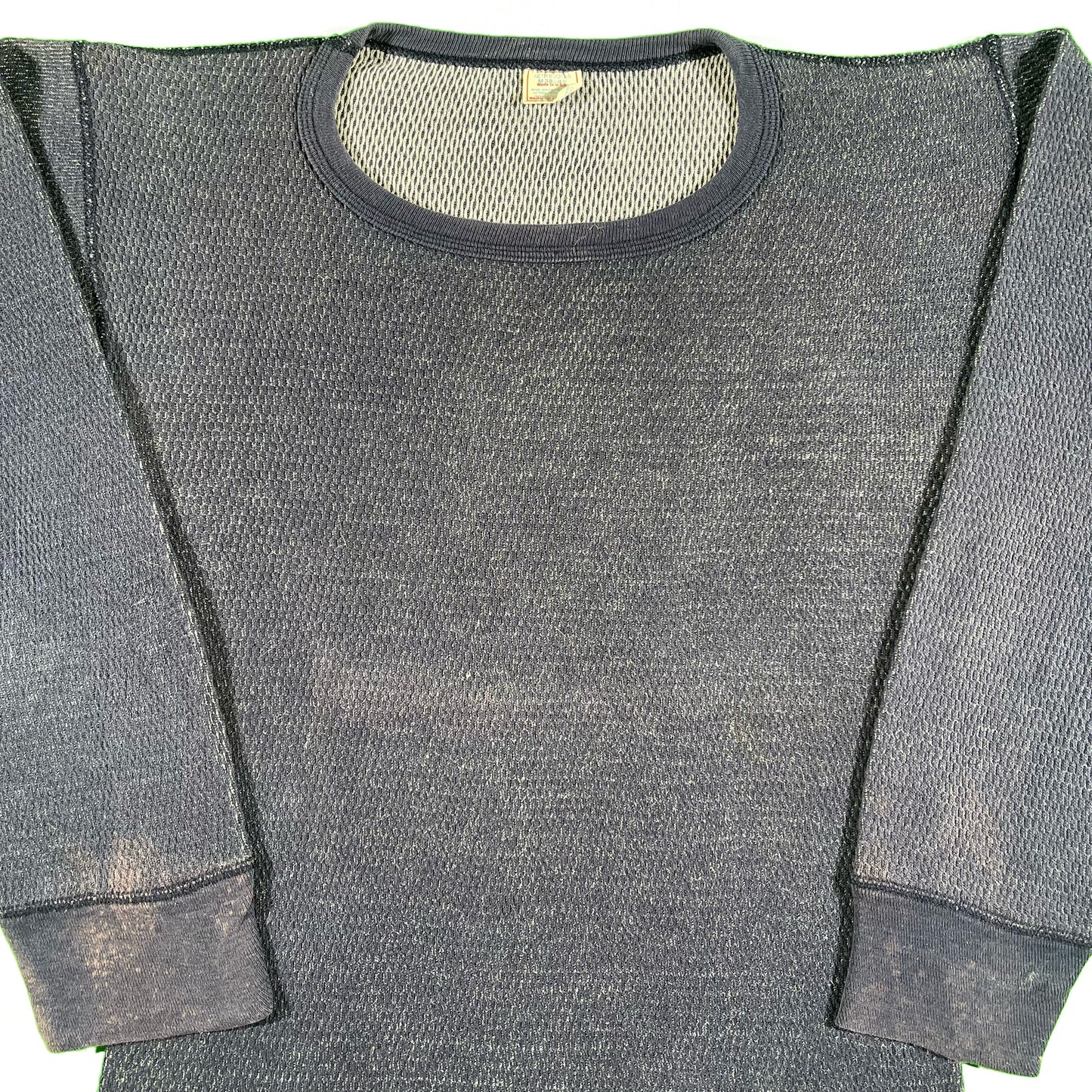 80s Faded Navy Cotton Waffle Knit Thermal- M